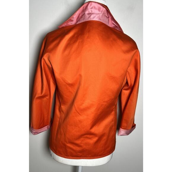 Charles Nolan New York 100% Silk Orange Pink Reversible Open Jacket Pockets Sz 2 - Picture 6 of 11
